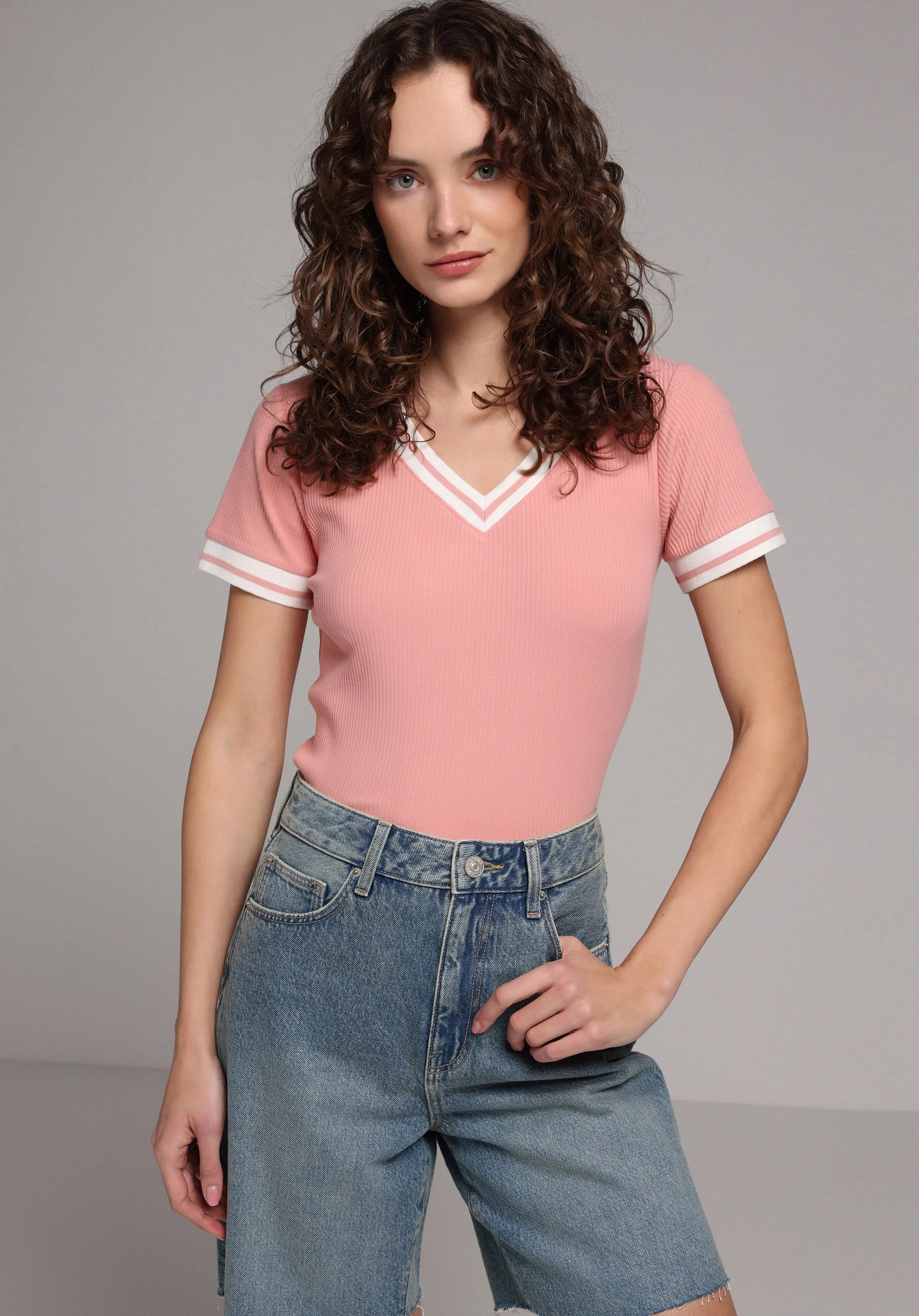 ÖRME KADIN KISA KOL T-SHIRT Slim Fit