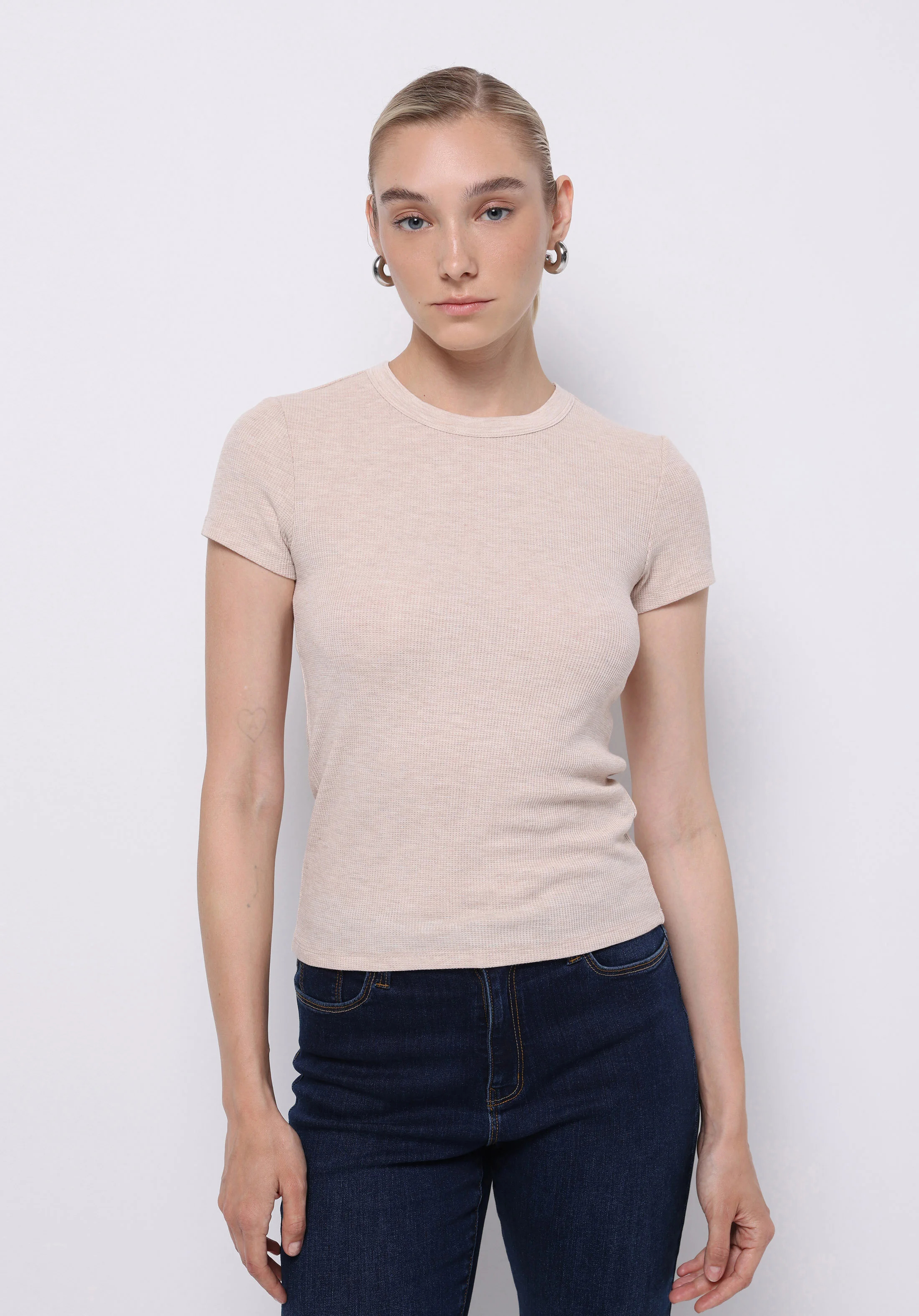 ÖRME KADIN KISA KOL T-SHIRT Slim Fit