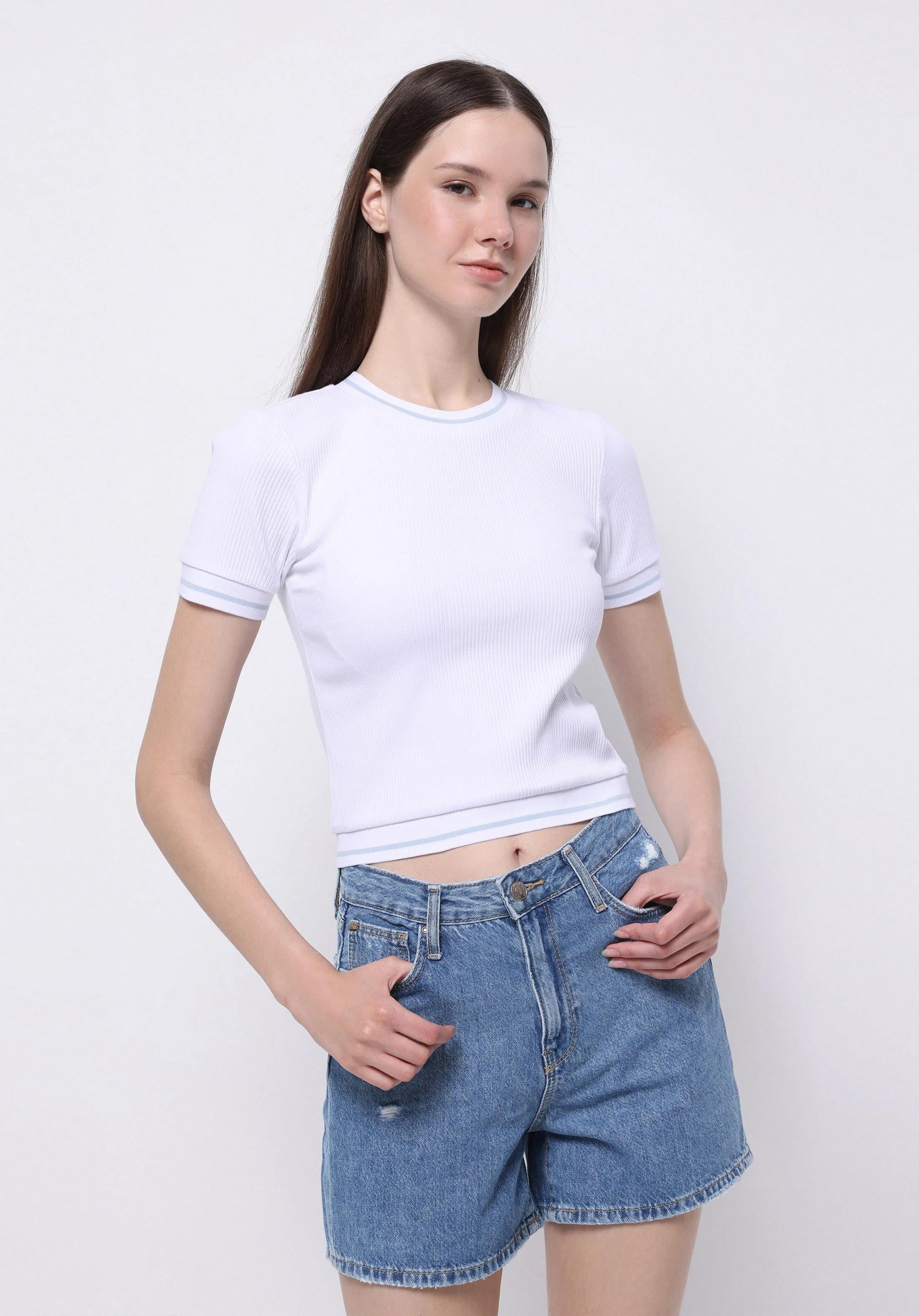 ÖRME KADIN KISA KOL T-SHIRT Slim Fit