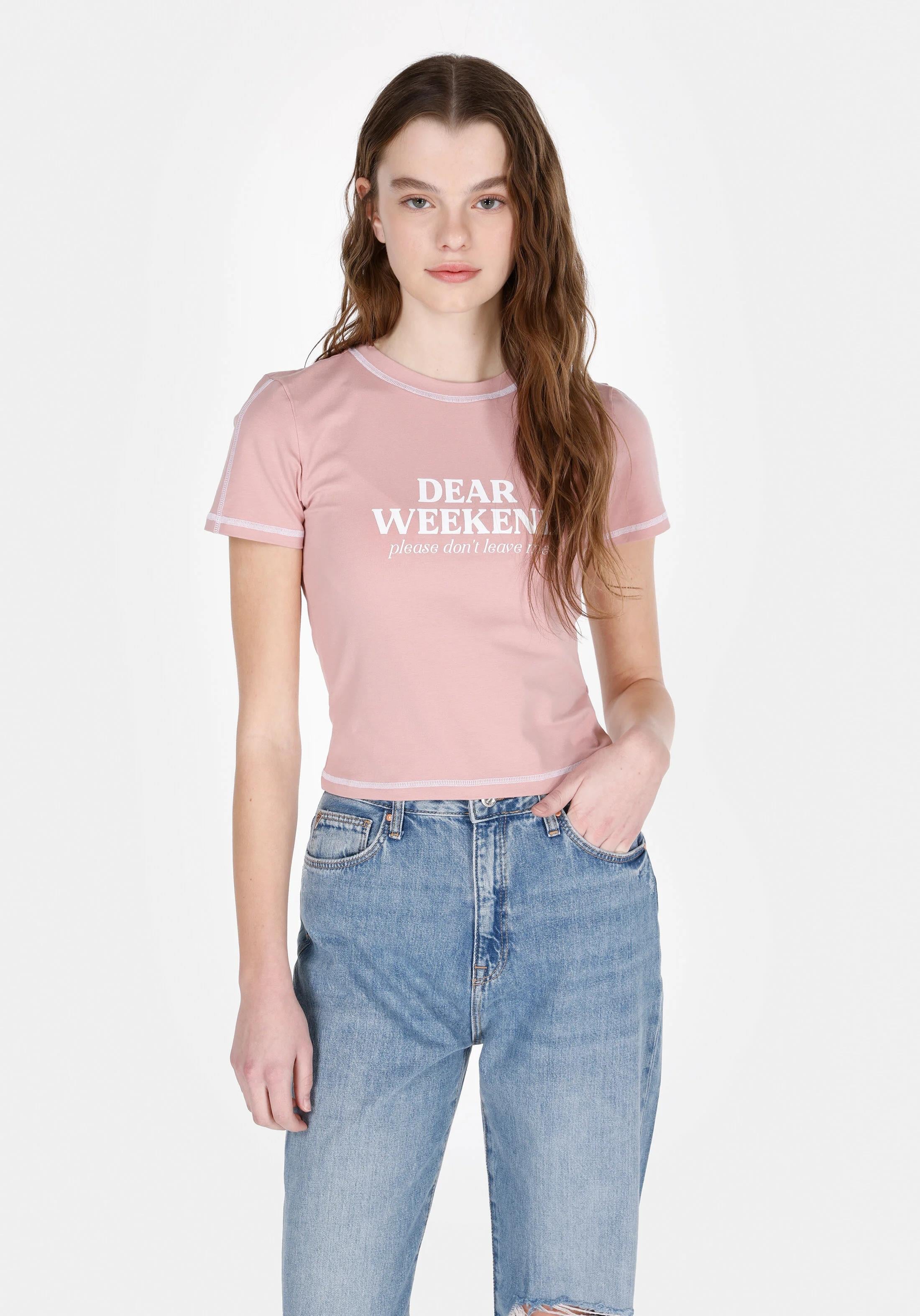 ÖRME KADIN KISA KOL T-SHIRT Slim Fit