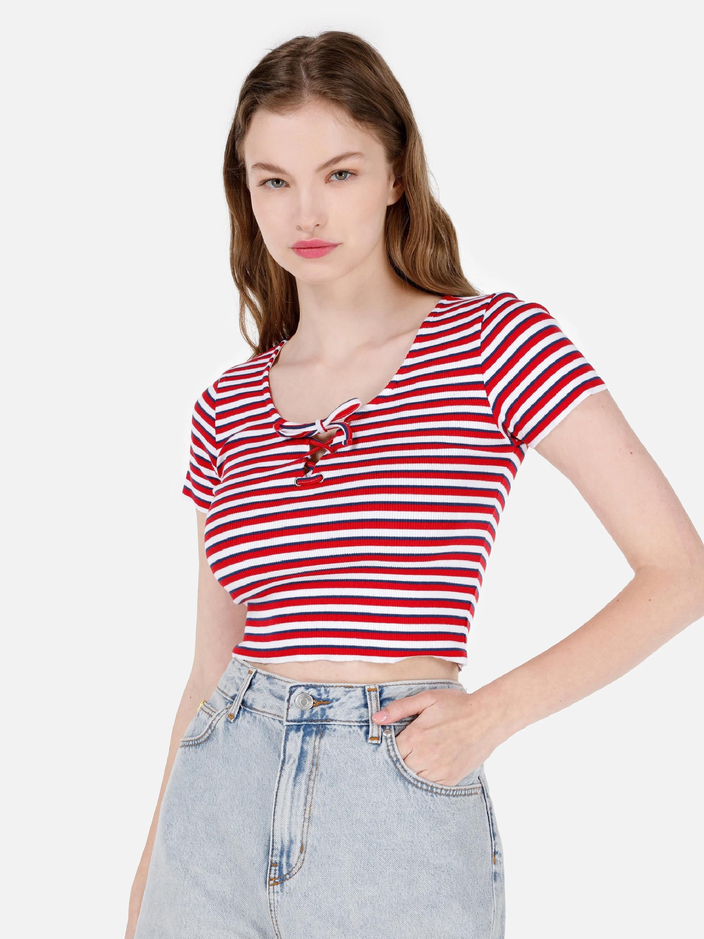 ÖRME KADIN KISA KOL T-SHIRT Slim Fit