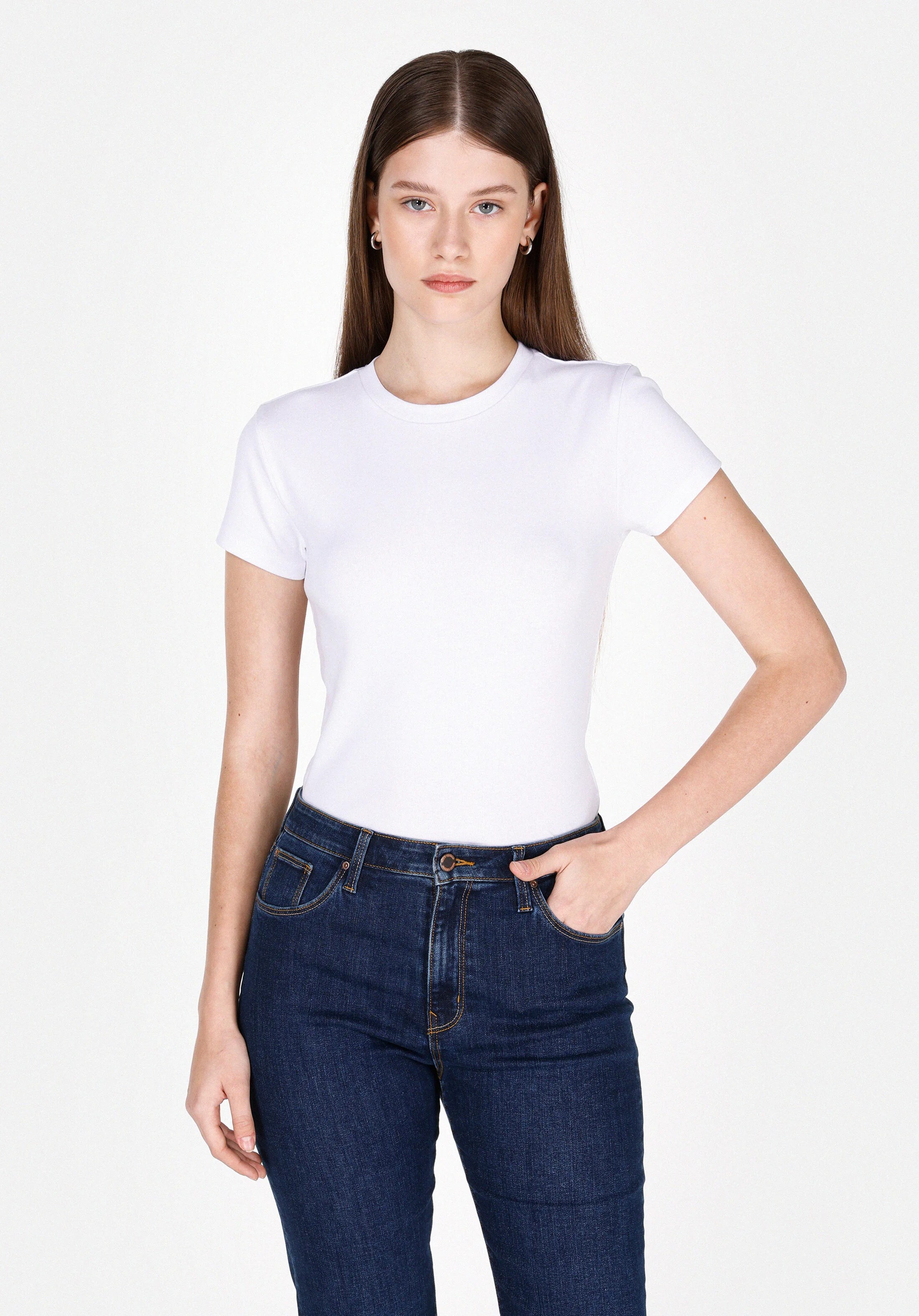 ÖRME KADIN KISA KOL T-SHIRT Slim Fit