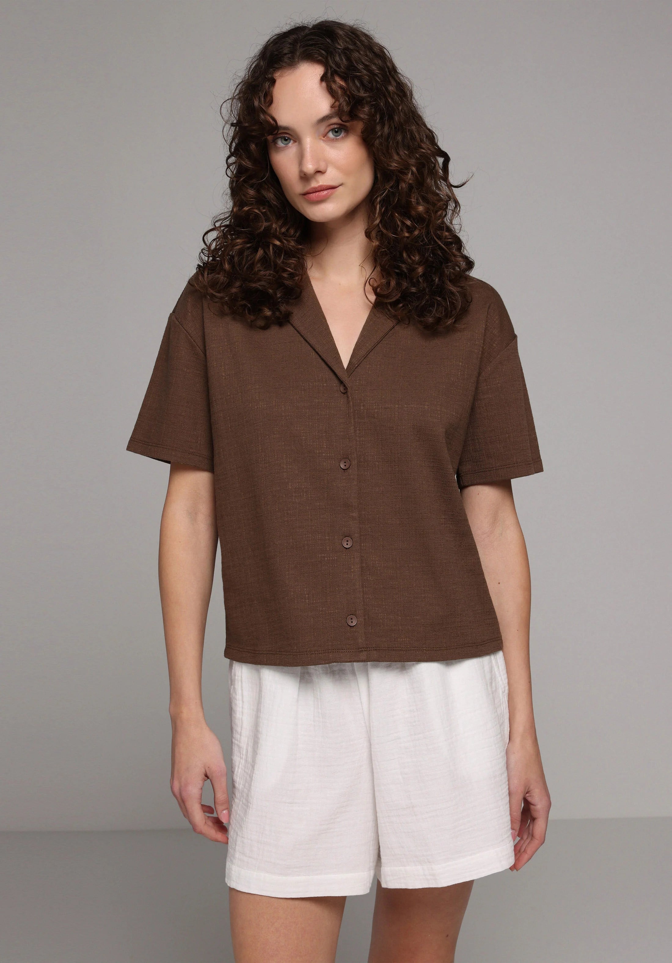 ÖRME KADIN YAKALI KISA KOL T-SHIRT Regular Fit