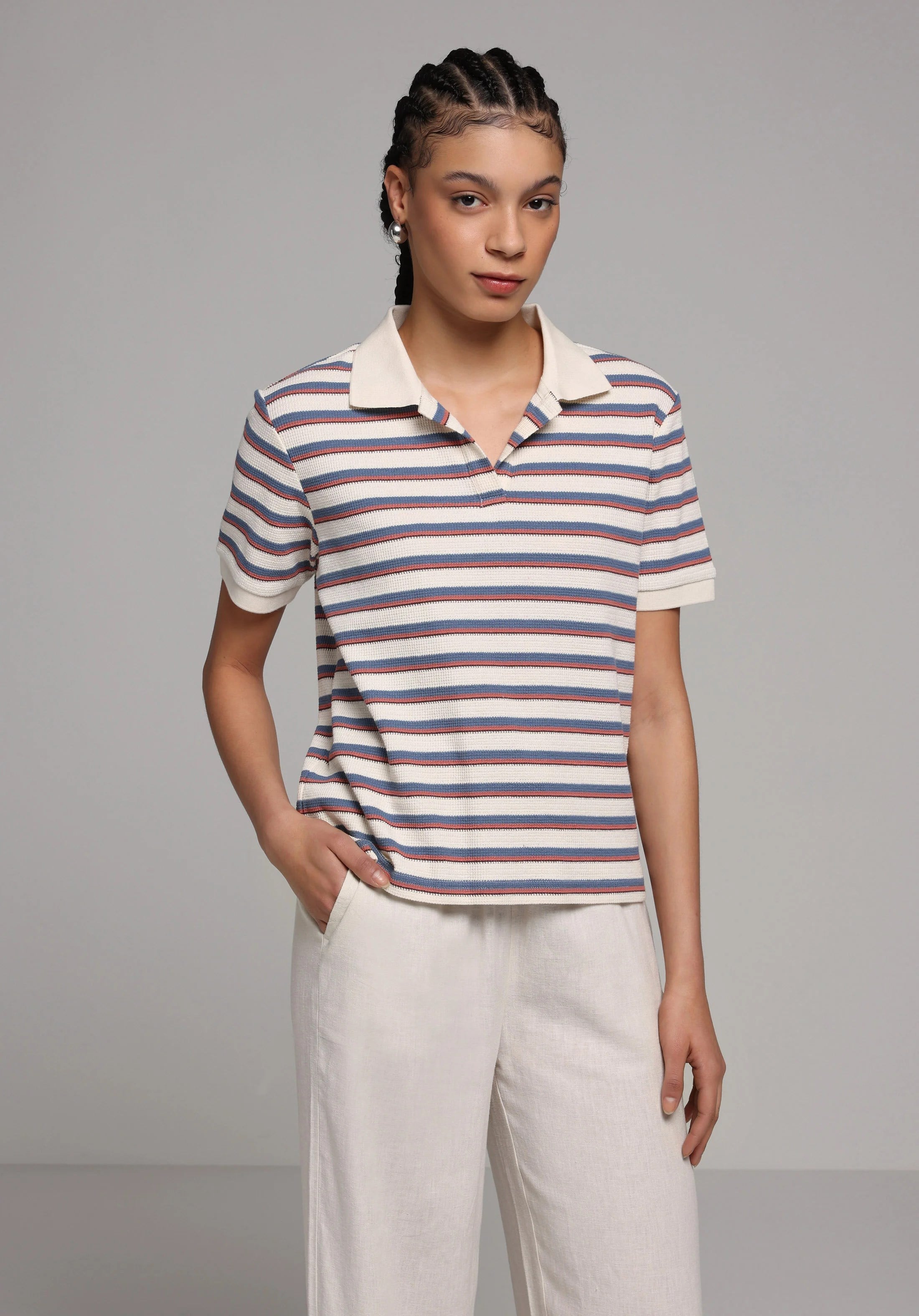 ÖRME KADIN YAKALI KISA KOL T-SHIRT Regular Fit