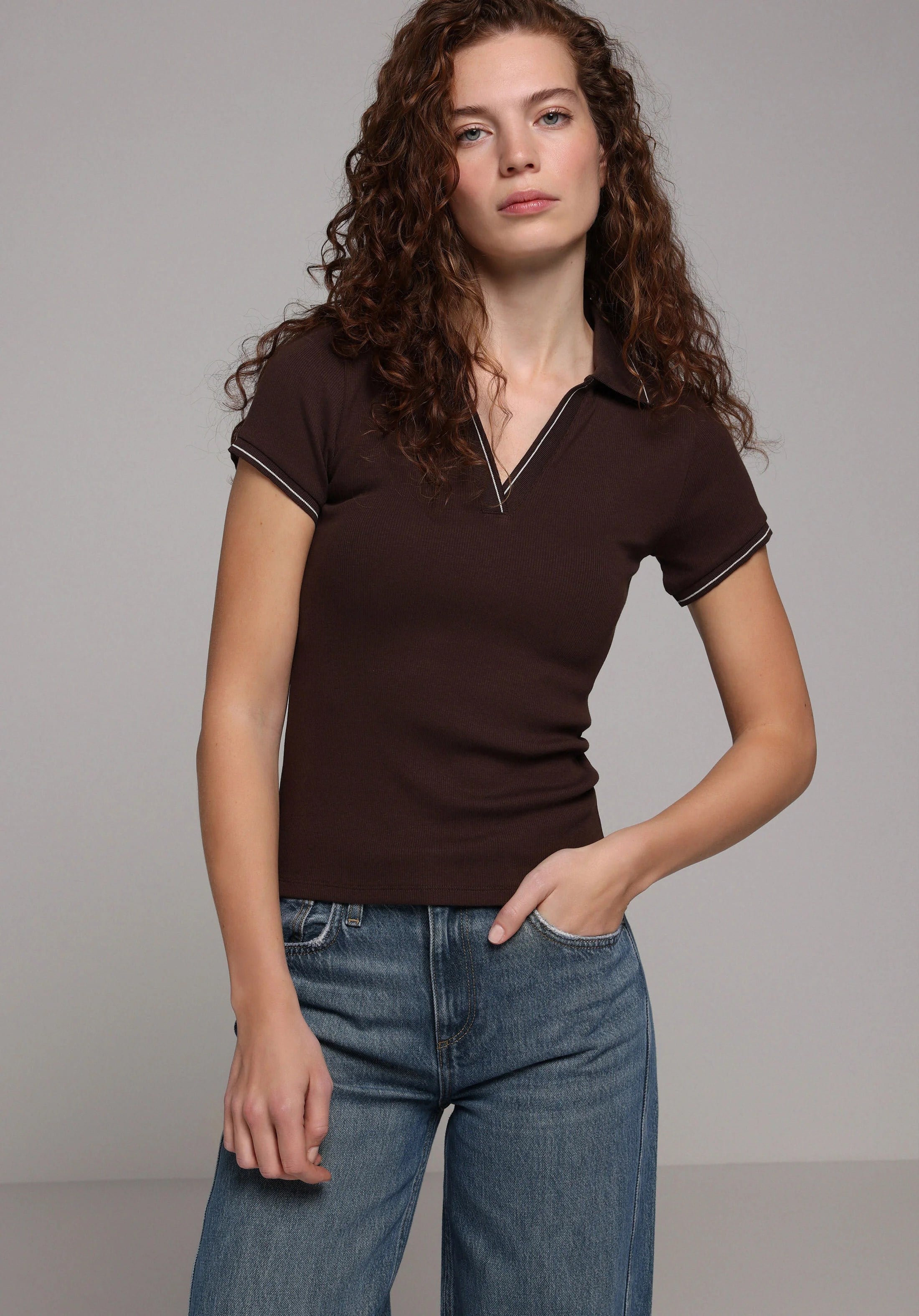 ÖRME KADIN YAKALI KISA KOL T-SHIRT Slim Fit