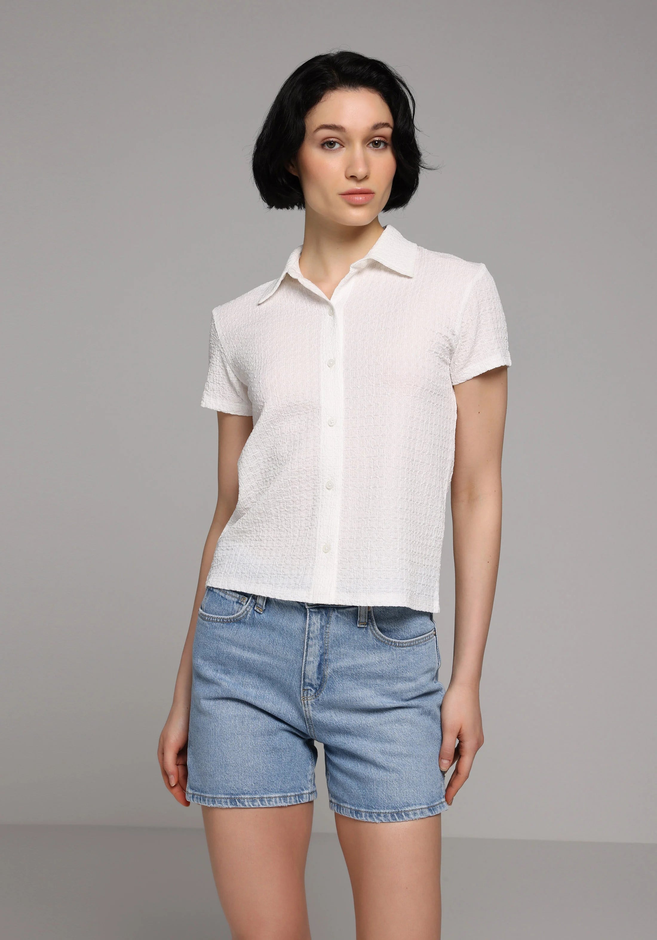 ÖRME KADIN YAKALI KISA KOL T-SHIRT Slim Fit