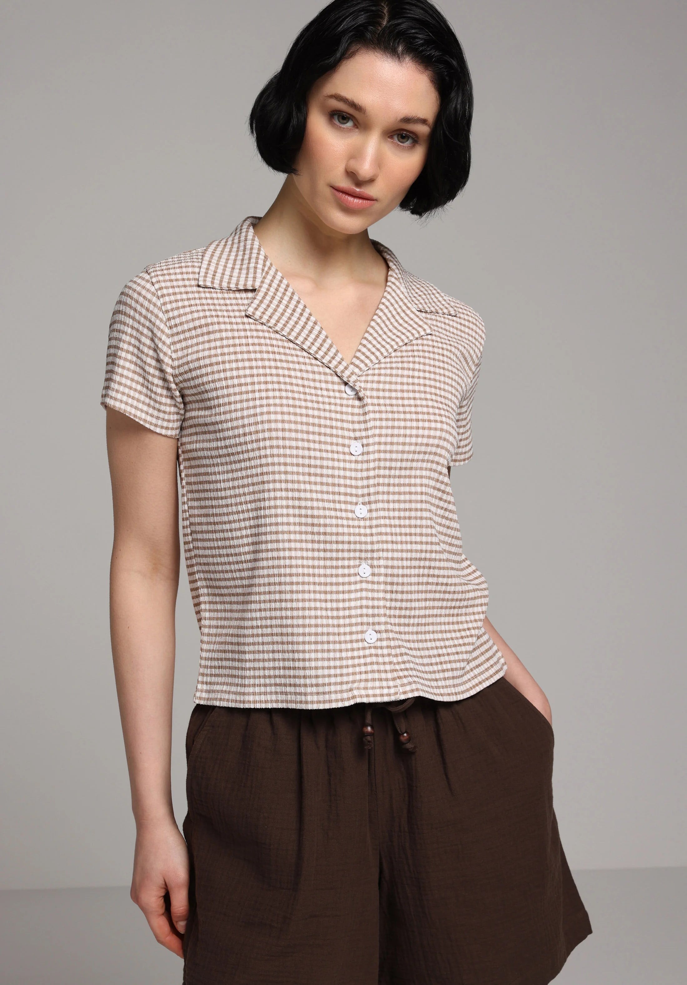 ÖRME KADIN YAKALI KISA KOL T-SHIRT Slim Fit