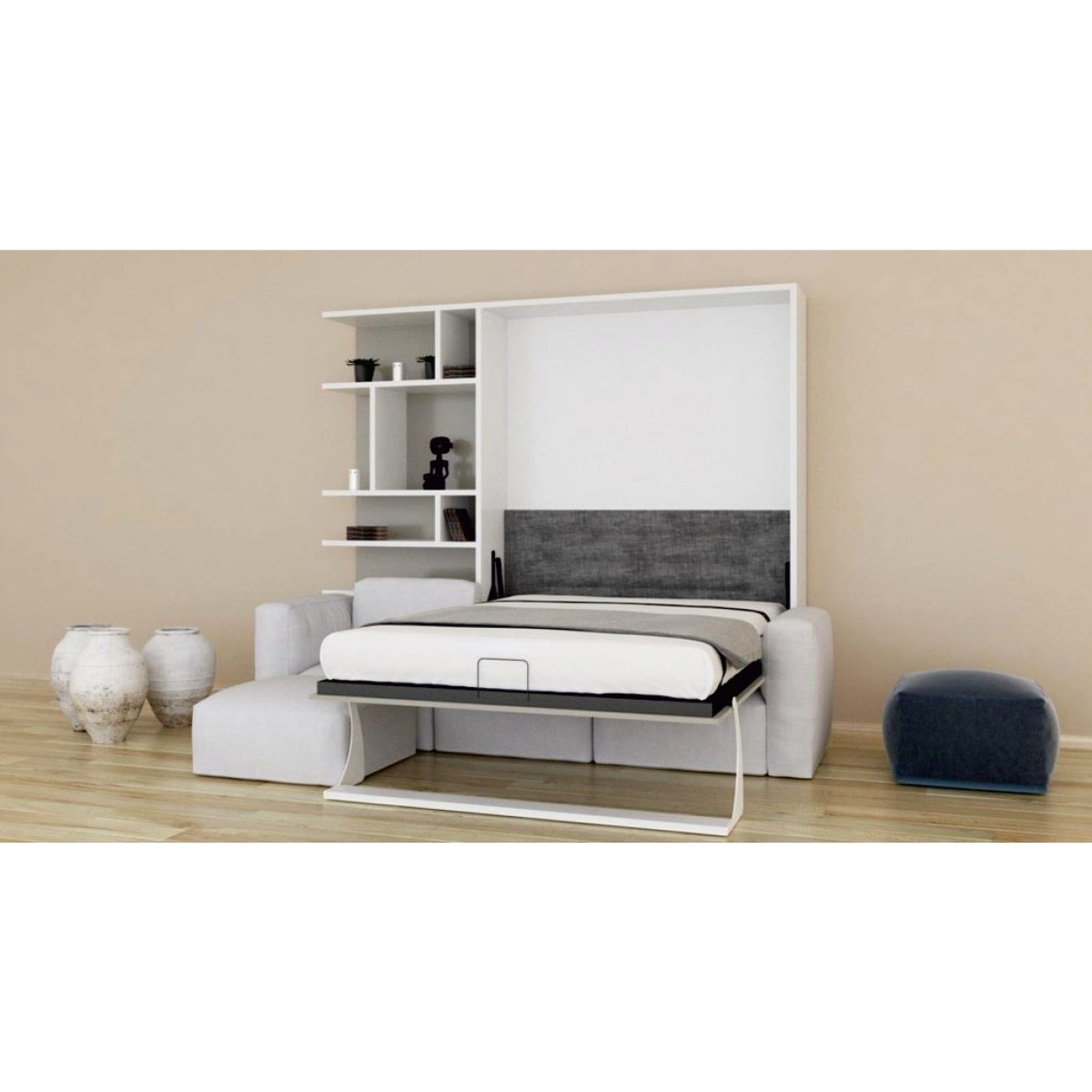 Dik Açılır Somyalı Kitaplıklı ve Köşe Koltuklu