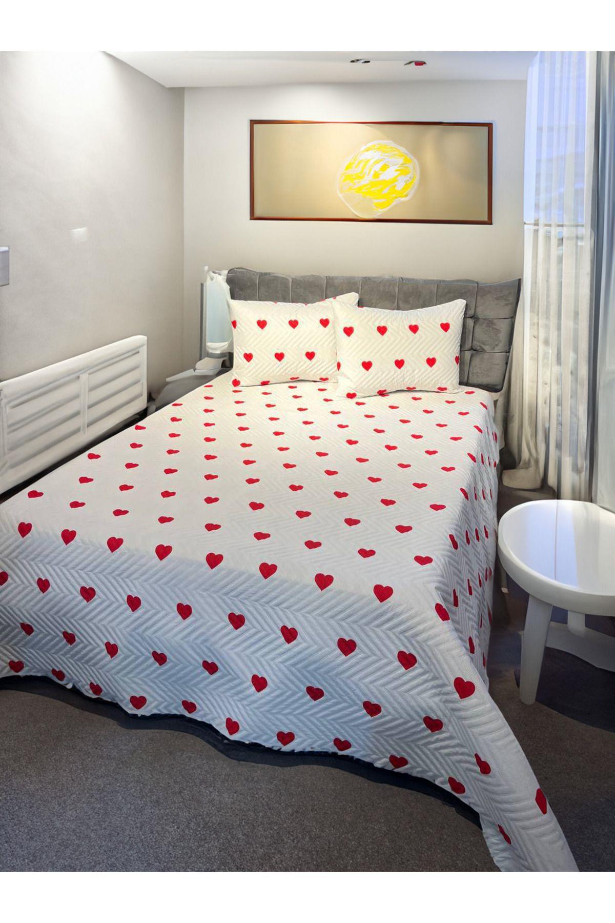 Çift Kişilik Çeyizlik Pike Yatak Örtüsü Takımı 200x220 Cm 2 Yastık Kılıflı Çok Amaçlı Battaniye