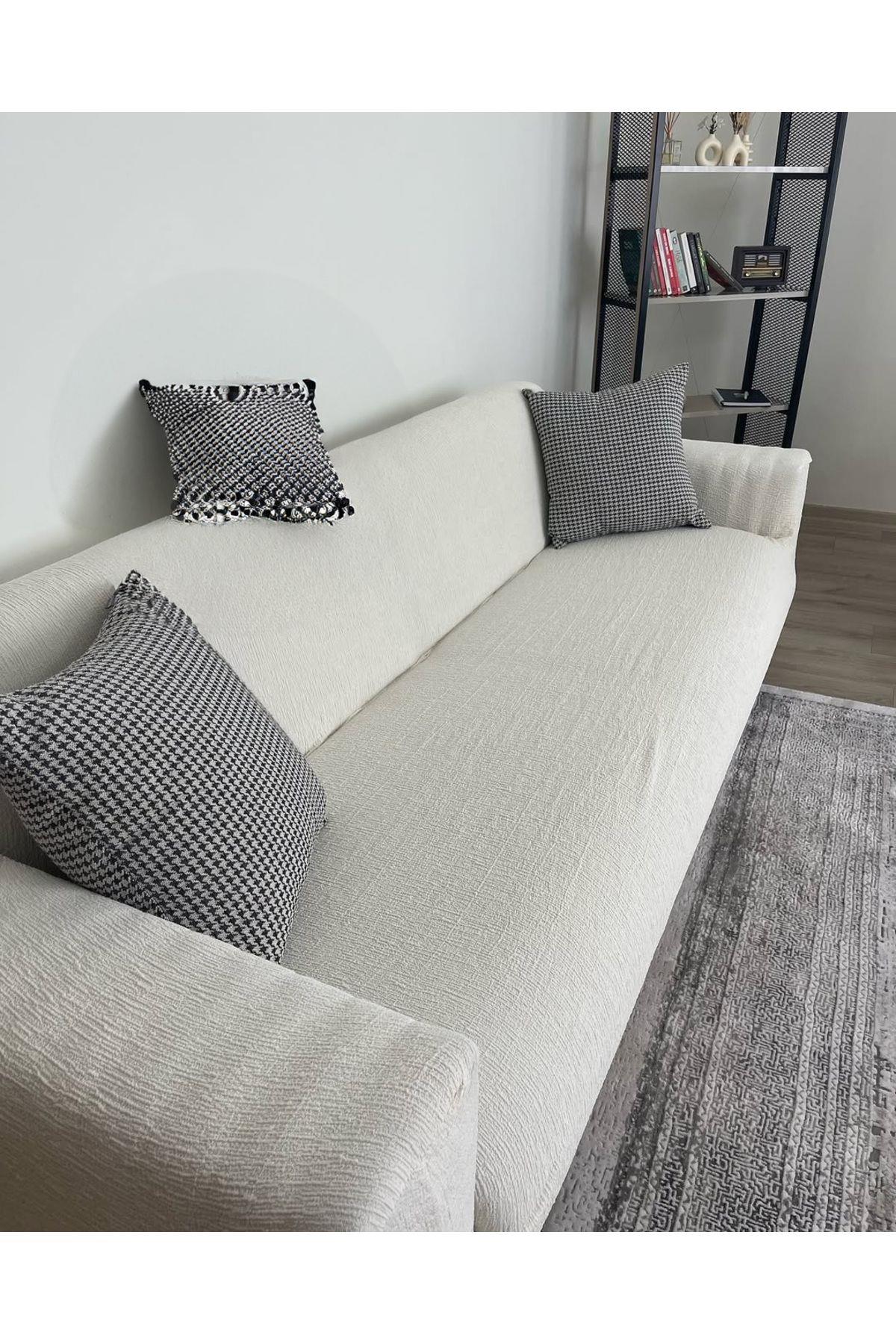 Düz Jakarlı 3 Kişilik Kanepe Örtüsü Lastikli Koltuk Örtüsü Çekyat Örtüsü Koltuk Kılıfı