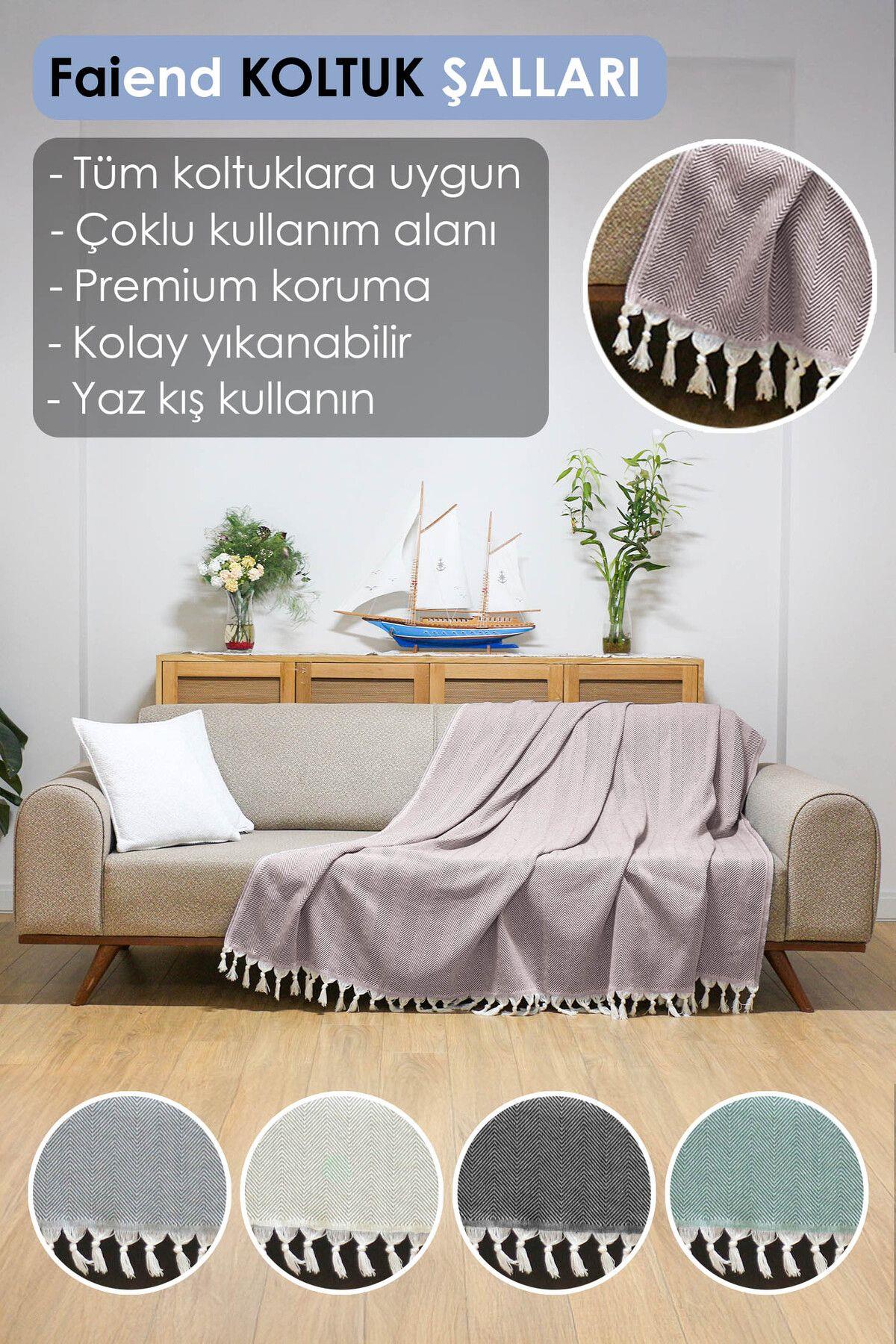 Çiçek Desen Süngerli Pamuklu Koltuk Ve Çekyat Örtüsü Yikanabilir Sade Şal
