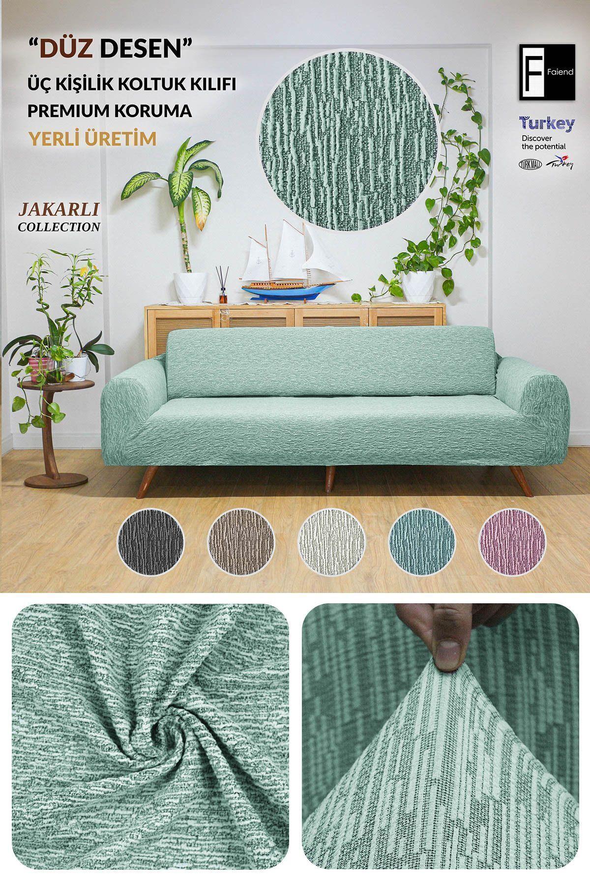 Jakarlı 3 Kişilik Gri Lastikli Kanepe Örtüsü | Lastikli Koltuk Örtüsü | koltuk kılıfı