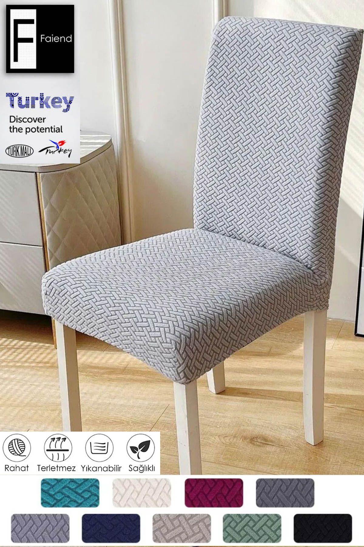 Tuğla Desen Sandalye Kılıfı Yıkanabilir Likralı Esnek Lastikli Sandalye Örtüsü ( Gri)