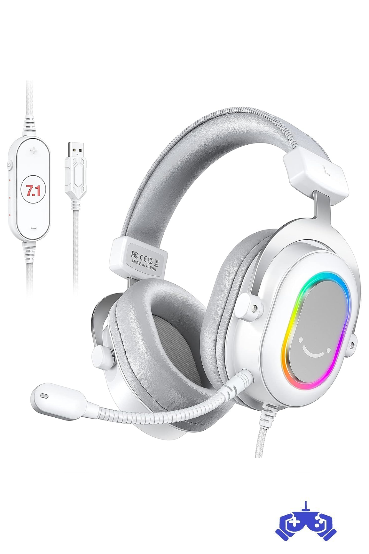 Fifine Ampligame H6-W Beyaz Mikrofonlu Oyuncu Bilgisayar Yayıncı 7.1 RGB Kulaklığı