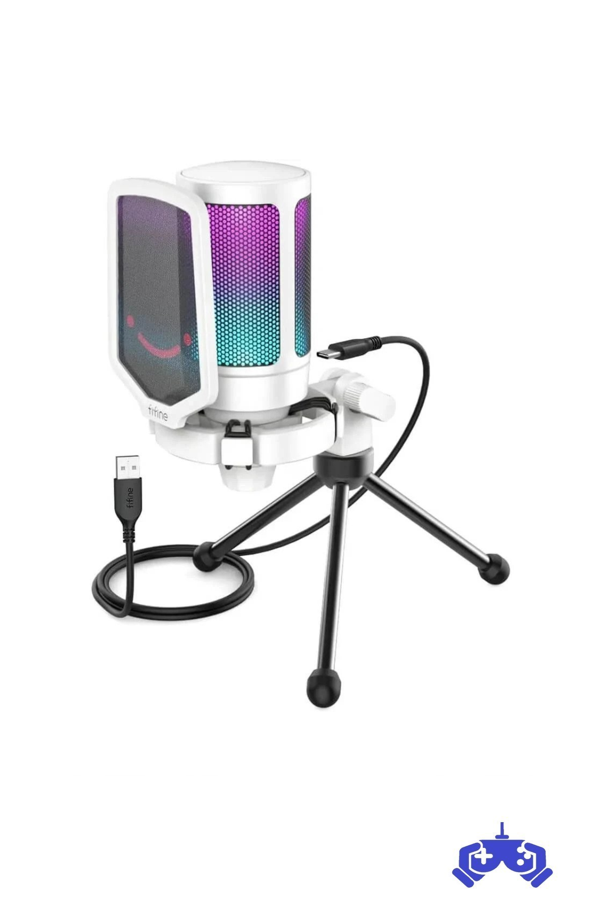 Fifine Ampligame A6V-W Yayıncı Oyuncu Gamer Podcast Youtuber RGB USB Mikrofon Beyaz