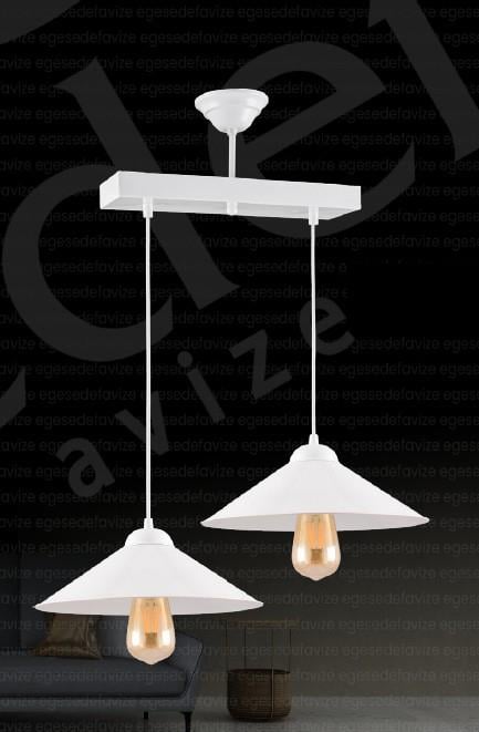 Sarkıt Avize Beyaz 2’li Sarkıt Yemek Masası Avizesi Modern Metal Şapkalı E27 Duy Salon Mutfak Masa Üstü Avize Beyaz 2'li Metal Şapkalı Sarkıt Yemek Masası Avizesi