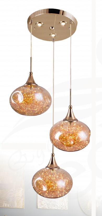 Sarkıt Avize Gold 3’lü Cam Sarkıt Avize Modern LED Salon Mutfak Avizesi 3'lü Cam Sarkıt Ledli Avize