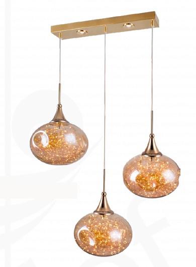 Sarkıt Avize Gold 3’lü Cam Sarkıt Avize Modern LED Salon Mutfak Avizesi 3'lü Cam Sarkıt Ledli Yemek Masası Avizesi