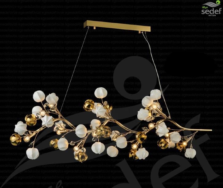 Modern Avize Gold Çiçek Detaylı Yemek Masası Avizesi Gold Çiçek Detaylı Yemek Masası Avizesi