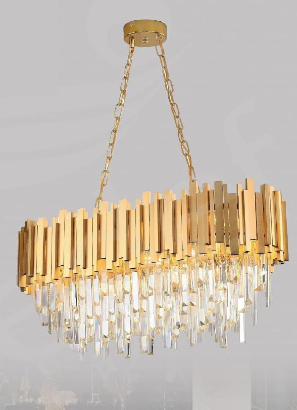 Kristal Avize Gold Kristal Taşlı Modern Sarkıt Yemek Masası Avizesi – Lüks Salon Avizesi Gold Kristal Taşlı Modern Sarkıt Yemek Avizesi