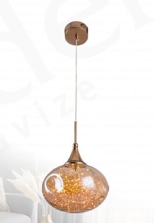 Tekli Avize Gold Tekli Cam Sarkıt Avize Modern LED Salon Mutfak Avizesi Tekli Cam Sarkıt Ledli Avize