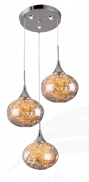 Sarkıt Avize Krom 3’lü Cam Sarkıt Avize Modern LED Salon Mutfak Avizesi 3'lü Cam Sarkıt Ledli Avize Krom