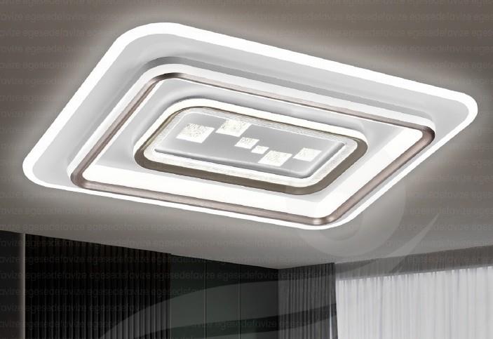 Plafonyer Avize Modern Dikdörtgen LED Plafonyer Beyaz Krom Detaylı Tavan Lambası 80x50 cm Modern Katmanlı Dikdörtgen LED Plafonyer Tavan Lambası Beyaz Krom Detaylı