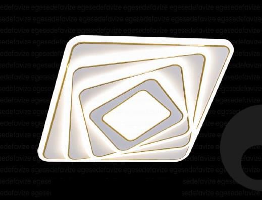 Plafonyer Avize Modern Katmanlı Kare LED Plafonyer Gold Detaylı Krem Tavan Lambası Modern Katmanlı Kare LED  Gold Detaylı Plafonyer Avize