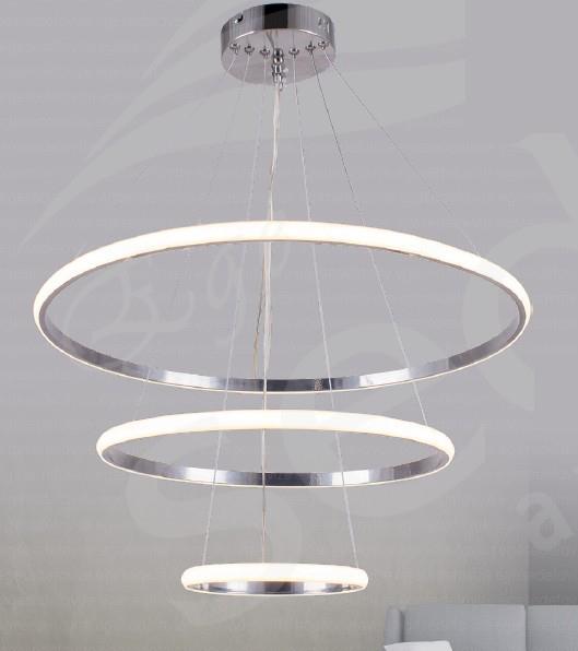 Ledli Avize  Modern Krom 3’lü Halka LED Sarkıt Avize | Şık Salon Avizesi Modern Krom 3'lü Halka LED Sarkıt Avize