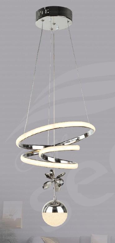 Ledli Avize  Modern Krom Spiral LED Sarkıt Avize | Cam Küreli Salon Avizesi Modern Krom Spiral LED Cam Küre Detaylı Sarkıt Avize