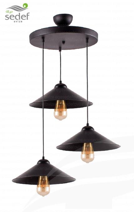 Sarkıt Avize Siyah 3’lü Sarkıt Avize Modern Metal Şapkalı E27 Duy Salon Mutfak Masa Üstü Avize Siyah 3'lü Metal Şapkalı Sarkıt Avize  