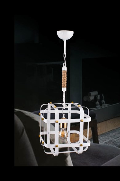 Tekli Avize  Tekli E27 Duy Beyaz / Gold Metal Retro Sarkıt Avize