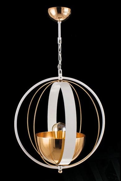 Tekli Avize  Tekli E27 Duy Beyaz / Gold Renk Metal Sarkıt Retro Avize