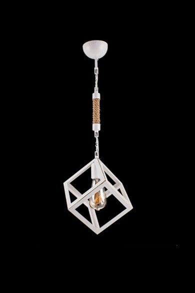 Tekli Avize  Tekli E27 Duy Beyaz Renk Metal Halatlı Küp Sıralı Sarkıt Avize