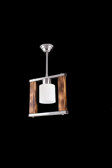 Tekli Avize  Tekli E27 Duy Krom Renk Metal Ahşap Beyaz Camlı Sarkıt Avize