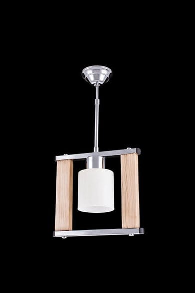 Tekli Avize  Tekli E27 Duy Krom Renk Metal Ahşap Beyaz Camlı Sarkıt Avize