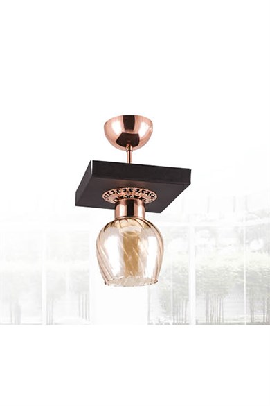 Tekli Avize  Tekli E27 Duy Siyah / Bakır Renk Metal Bal Camlı Retro Sıralı Sarkıt Avize