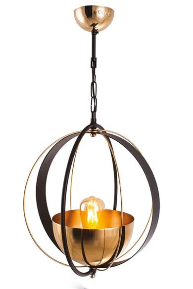 Tekli Avize  Tekli E27 Duy Siyah / Gold Renk Metal Sarkıt Retro Avize