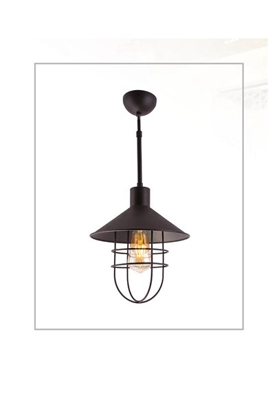 Retro Avize  Tekli E27 Duy Siyah Renk Metal Sarkıt Retro Avize