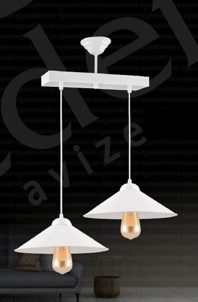 Sarkıt Avize Beyaz 2’li Sarkıt Yemek Masası Avizesi Modern Metal Şapkalı E27 Duy Salon Mutfak Masa Üstü Avize Beyaz 2'li Metal Şapkalı Sarkıt Yemek Masası Avizesi