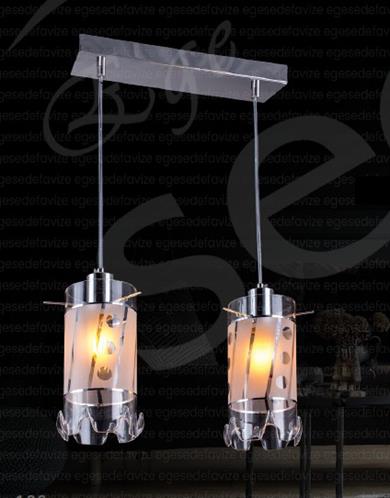 Sarkıt Avize Krom 2’li Sarkıt Avize Şeffaf Cam Modern Avize Modern Krom 2'li Sarkıt Avize 