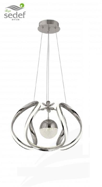 Ledli Avize  Krom LED Sarkıt Avize Modern Halka Tasarım Lüks Salon Avizesi Modern LED Sarkıt Halka Tasarım Avize Krom