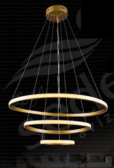 Ledli Avize  Modern Gold 3’lü Halka LED Sarkıt Avize | Şık Salon Avizesi Modern Gold 3'lü Halka LED Sarkıt Avize
