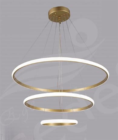 Ledli Avize  Modern Gold 3’lü Halka LED Sarkıt Avize | Şık Salon Avizesi Modern Gold 3'lü Halka LED Sarkıt Avize