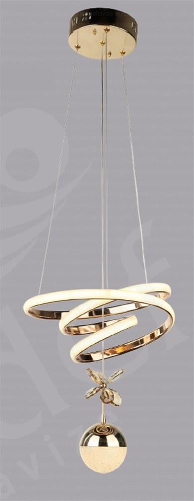 Ledli Avize  Modern Gold Spiral LED Sarkıt Avize | Cam Küreli Salon Avizesi Modern Gold Spiral LED Cam Küre Detaylı Sarkıt Avize