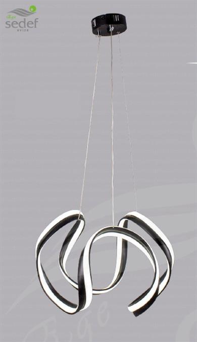 Ledli Avize  Modern LED Sarkıt Avize Siyah Dalga Halka Tasarım Lüks Avize Modern LED Sarkıt Dalga Tasarım Siyah Avize