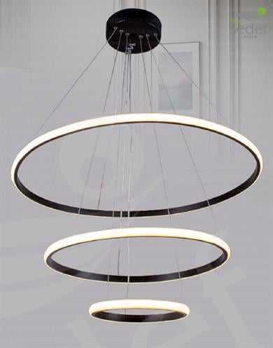 Ledli Avize  Modern Siyah 3’lü Halka LED Sarkıt Avize | Şık Salon Avizesi Modern Siyah 3'lü Halka LED Sarkıt Avize