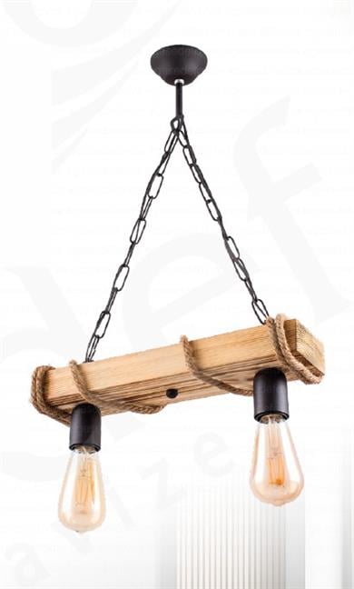 Sarkıt Avize Rustik Halatlı 2’li Sarkıt Avize Ahşap Kütük Tasarım E27 Duy Endüstriyel Dekoratif Salon Mutfak Avizesi Rustik Halat Detaylı 2'lİ Sarkıt Avize