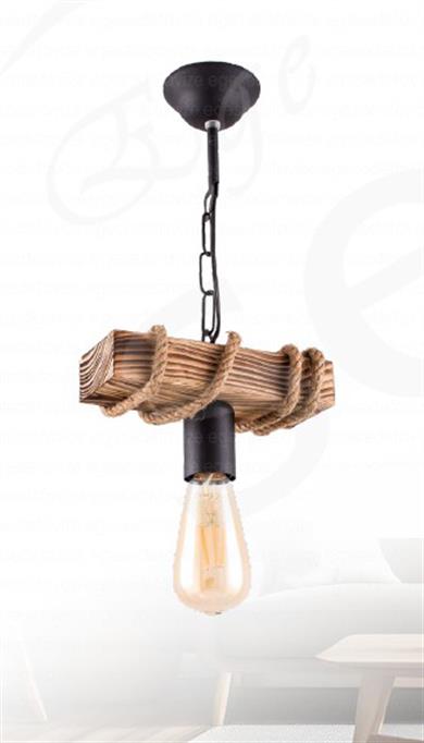 Tekli Avize Rustik Halatlı Tekli Sarkıt Avize Ahşap Kütük Tasarım E27 Duy Endüstriyel Dekoratif Salon Mutfak Avizesi Rustik Halat Detaylı Tekli Sarkıt Avize