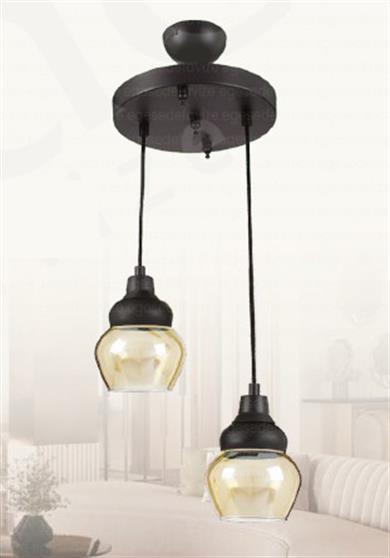 Sarkıt Avize Siyah 2’li Sarkıt Avize Amber Camlı Modern Avize Modern Siyah 2'li Sarkıt Avize